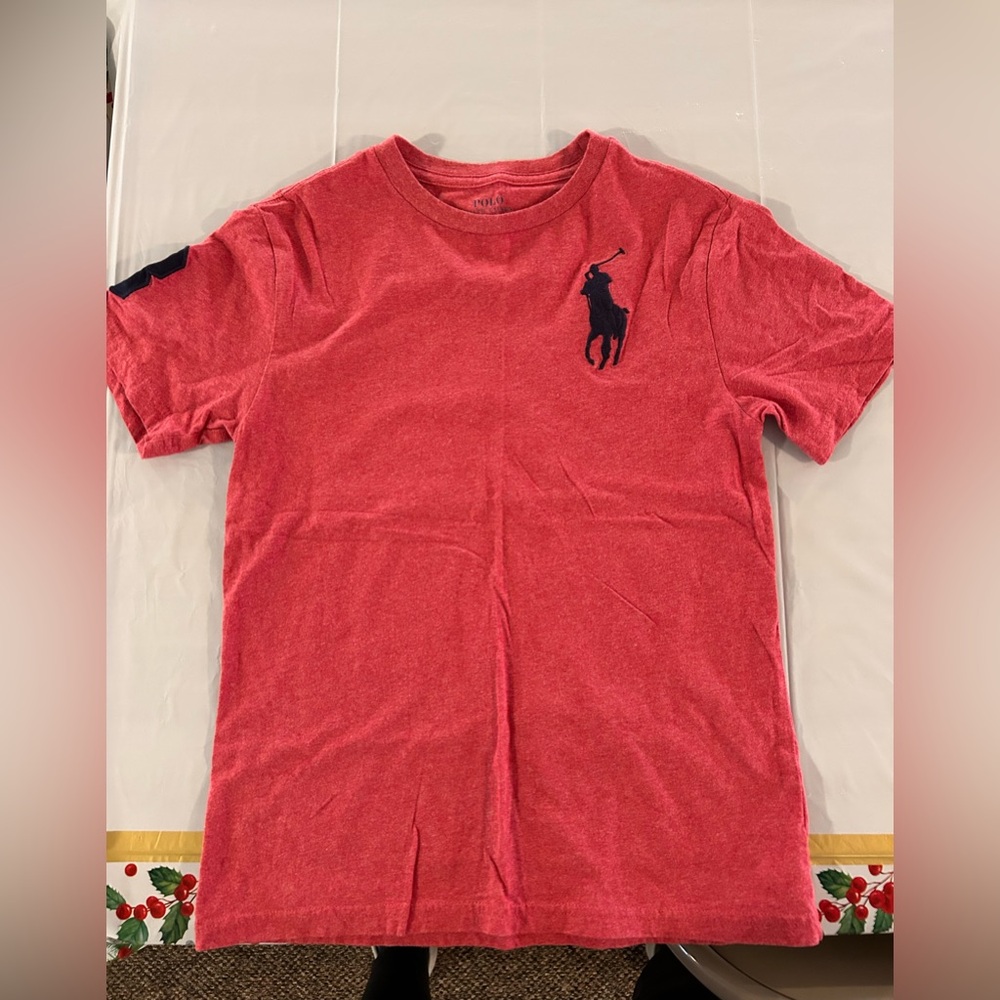 Polo Ralph Lauren Tshirt For Youth Medium Size(10-12) Red Color Big Navy Pony